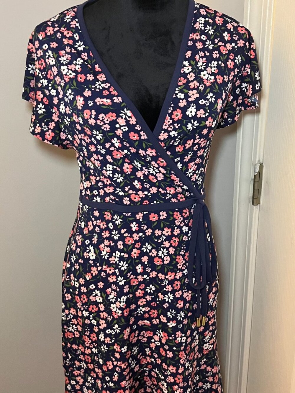 Michael Kors Navy Floral Wrap Dress Size XS NWT
